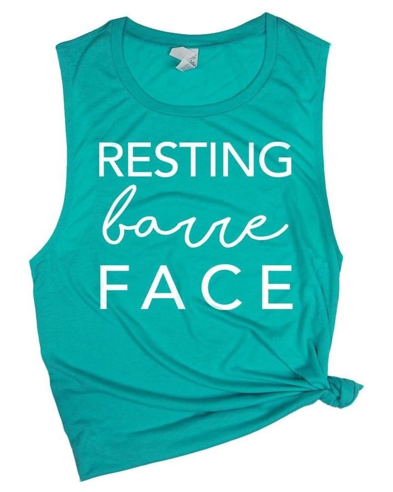 Resting Barre Face Funny Barre Muscle Tanks Sleeveless Gym Workout Tee Tshirt Teal $13.02 Activewear