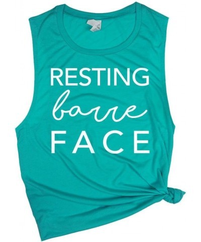 Resting Barre Face Funny Barre Muscle Tanks Sleeveless Gym Workout Tee Tshirt Teal $13.02 Activewear