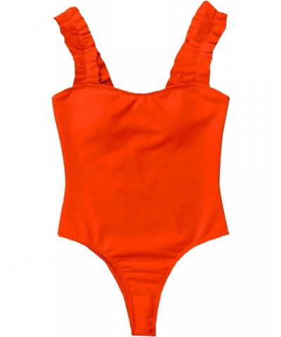 Women One Piece Tummy Control Swimsuit Sexy Ribbed Ruffle Strap Bathing Suit Red Medium $7.64 Swimsuits