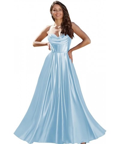 Women's Spaghetti Straps Cowl Neck Bridesmaid Dresses with Pockets Long Pleats Formal Dress YG254 Light Blue $33.14 Dresses