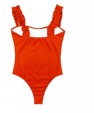 Women One Piece Tummy Control Swimsuit Sexy Ribbed Ruffle Strap Bathing Suit Red Medium $7.64 Swimsuits