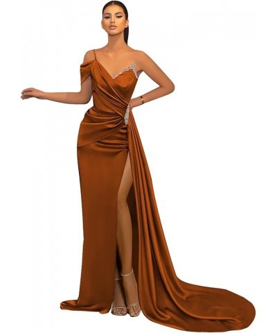 Women's One Shoulder Prom Dresses for Teens Corset Satin Ball Gown Long Slit Wedding Guest Formal Dress Burnt Orange $45.89 D...