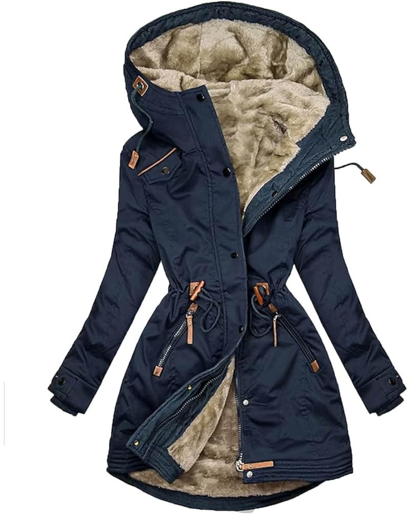 Parkas for Women Winter Fleece Liend Puffer Jacket Thicken Warm Hooded Coats Outdoor Snow Overcoats with Pockets Dark Blue $3...