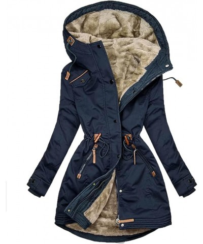 Parkas for Women Winter Fleece Liend Puffer Jacket Thicken Warm Hooded Coats Outdoor Snow Overcoats with Pockets Dark Blue $3...