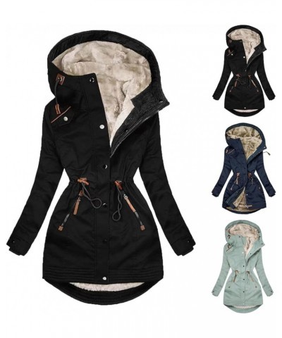 Parkas for Women Winter Fleece Liend Puffer Jacket Thicken Warm Hooded Coats Outdoor Snow Overcoats with Pockets Dark Blue $3...