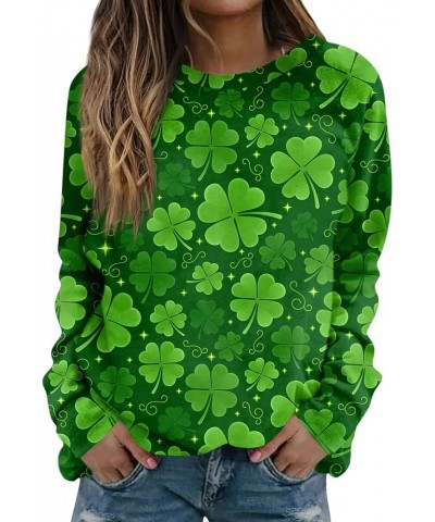 St Patricks Day Shirt Crew Neck Sweatshirts Women’s Shamrock Long Sleeve Shirt Tunic Pullover Clover Loose Sweatshirt 02-ligh...