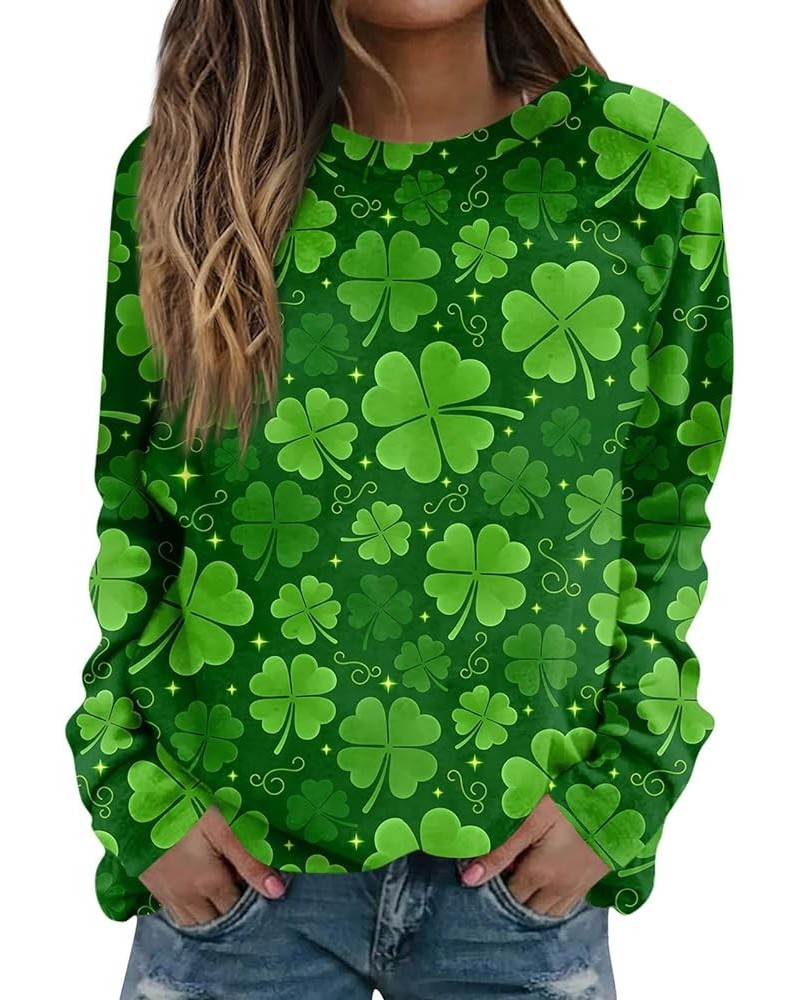 St Patricks Day Shirt Crew Neck Sweatshirts Women’s Shamrock Long Sleeve Shirt Tunic Pullover Clover Loose Sweatshirt 02-ligh...