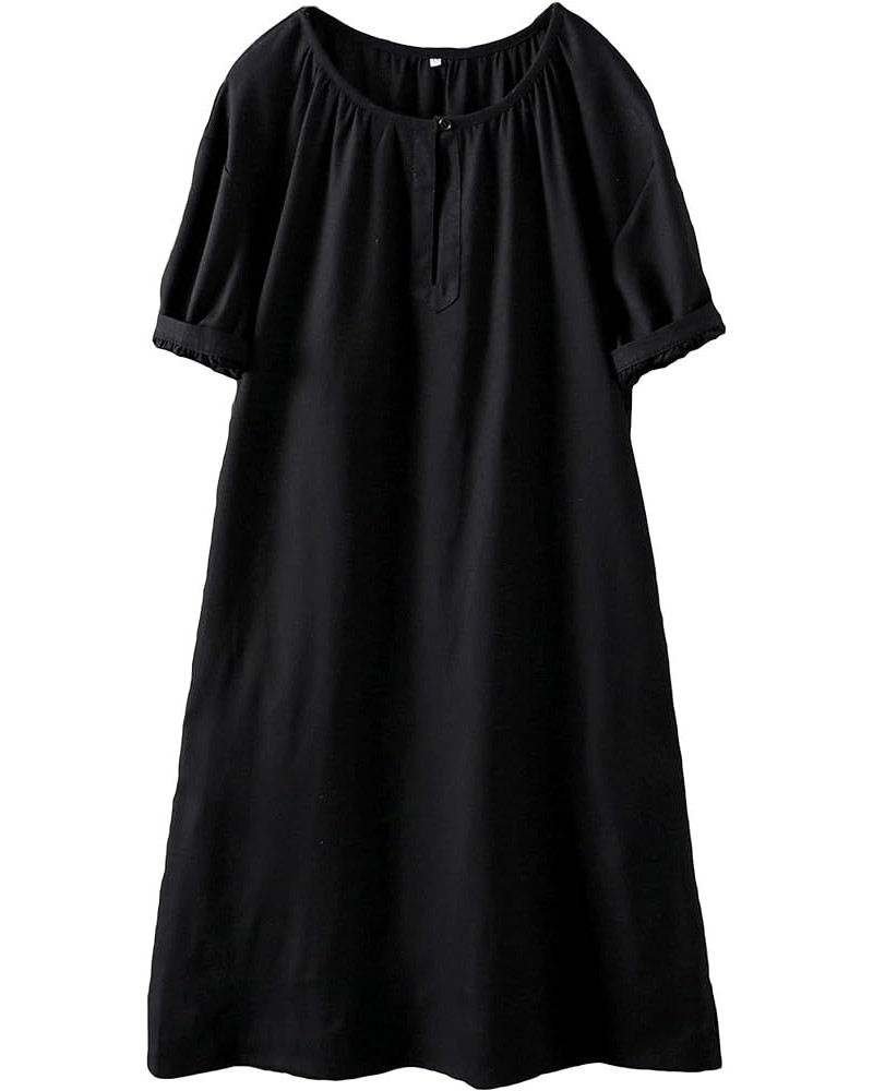 Women's Cotton Linen Dress Short Sleeve Midi Casual Plus Size Tunic Dress with Pockets Black $20.58 Dresses