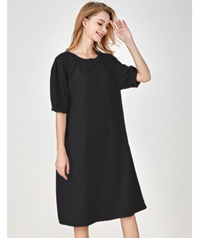 Women's Cotton Linen Dress Short Sleeve Midi Casual Plus Size Tunic Dress with Pockets Black $20.58 Dresses