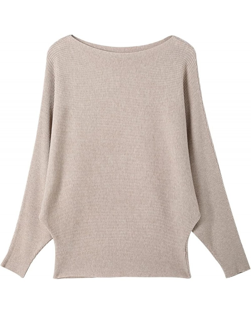 Women's Batwing Sleeves Sweater Solid Boat Neck Knit Pullover Dolman Sweater Tops for Women Camel $15.53 Sweaters