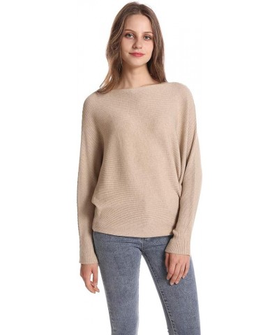 Women's Batwing Sleeves Sweater Solid Boat Neck Knit Pullover Dolman Sweater Tops for Women Camel $15.53 Sweaters