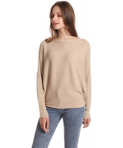 Women's Batwing Sleeves Sweater Solid Boat Neck Knit Pullover Dolman Sweater Tops for Women Camel $15.53 Sweaters