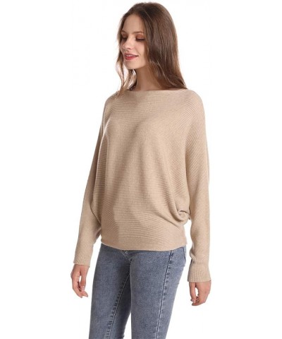 Women's Batwing Sleeves Sweater Solid Boat Neck Knit Pullover Dolman Sweater Tops for Women Camel $15.53 Sweaters