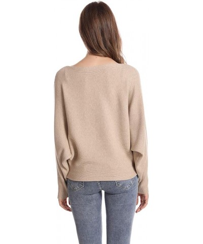 Women's Batwing Sleeves Sweater Solid Boat Neck Knit Pullover Dolman Sweater Tops for Women Camel $15.53 Sweaters