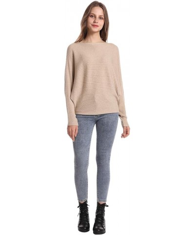 Women's Batwing Sleeves Sweater Solid Boat Neck Knit Pullover Dolman Sweater Tops for Women Camel $15.53 Sweaters