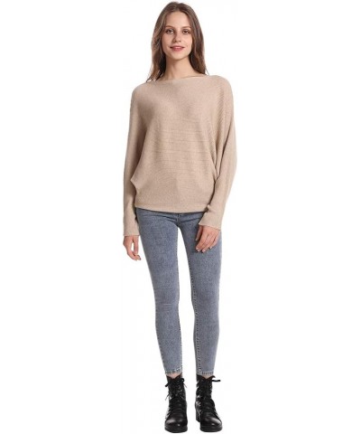 Women's Batwing Sleeves Sweater Solid Boat Neck Knit Pullover Dolman Sweater Tops for Women Camel $15.53 Sweaters