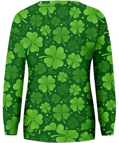 St Patricks Day Shirt Crew Neck Sweatshirts Women’s Shamrock Long Sleeve Shirt Tunic Pullover Clover Loose Sweatshirt 02-ligh...