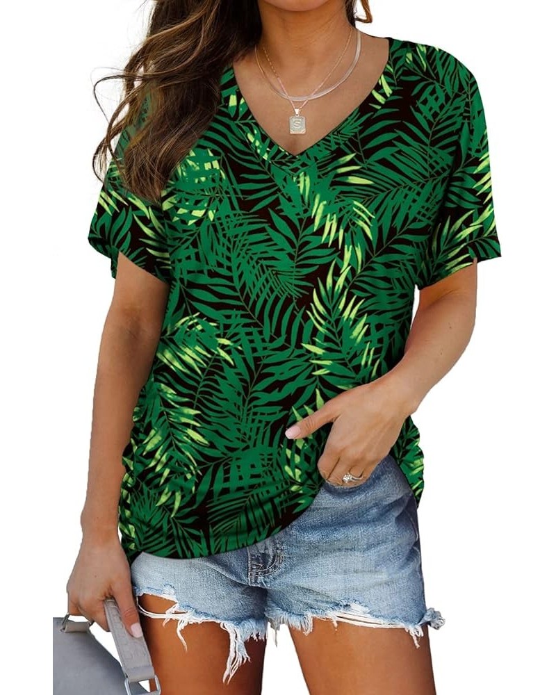 Womens Summer Tops Short Sleeve V Neck Dolman Shirts Loose Fit Tunic Tops 8-green Leaf $12.99 T-Shirts