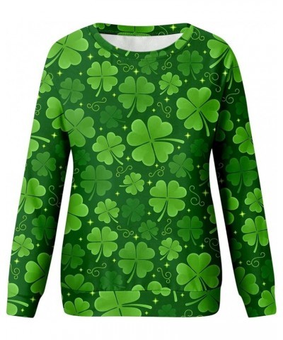 St Patricks Day Shirt Crew Neck Sweatshirts Women’s Shamrock Long Sleeve Shirt Tunic Pullover Clover Loose Sweatshirt 02-ligh...