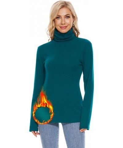 Womens Turtleneck Long Sleeve Top Fleece Lined Sweatshirt Lightweight Ultra Soft Base Layer Deep Teal $17.48 Activewear