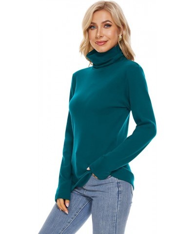 Womens Turtleneck Long Sleeve Top Fleece Lined Sweatshirt Lightweight Ultra Soft Base Layer Deep Teal $17.48 Activewear