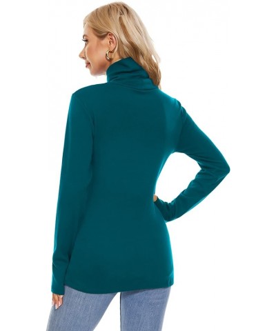 Womens Turtleneck Long Sleeve Top Fleece Lined Sweatshirt Lightweight Ultra Soft Base Layer Deep Teal $17.48 Activewear