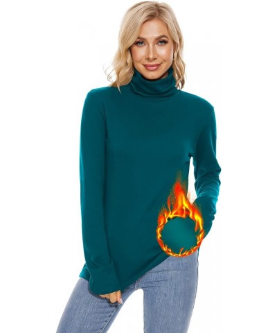 Womens Turtleneck Long Sleeve Top Fleece Lined Sweatshirt Lightweight Ultra Soft Base Layer Deep Teal $17.48 Activewear