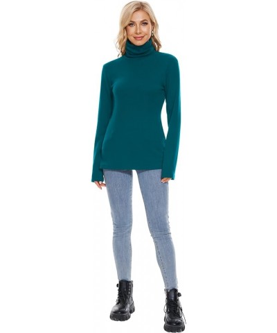 Womens Turtleneck Long Sleeve Top Fleece Lined Sweatshirt Lightweight Ultra Soft Base Layer Deep Teal $17.48 Activewear