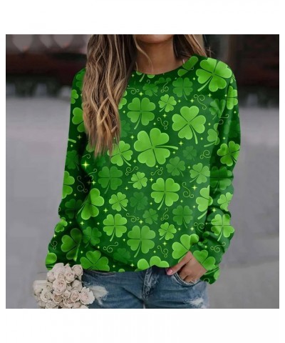 St Patricks Day Shirt Crew Neck Sweatshirts Women’s Shamrock Long Sleeve Shirt Tunic Pullover Clover Loose Sweatshirt 02-ligh...