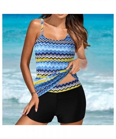 Modest Two Piece Bathing Suits for Ladies, Women Stripe Fashion Tankini Sets Tummy Control Summer Swimwear with Shorts Yy06-b...