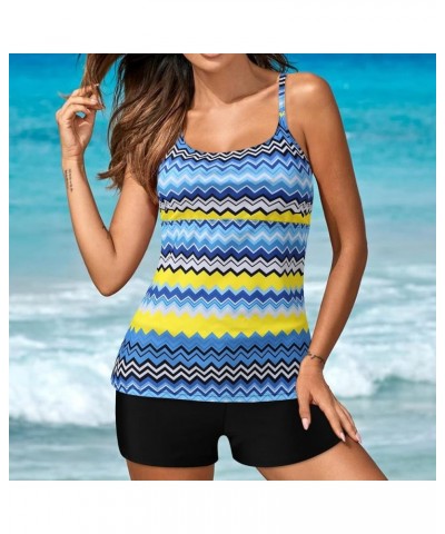 Modest Two Piece Bathing Suits for Ladies, Women Stripe Fashion Tankini Sets Tummy Control Summer Swimwear with Shorts Yy06-b...