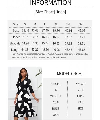 Women's Dress 3/4 Sleeves V Neck Cocktail Party Midi Dress High Waisted 2024 Formal Dress with Pocket White Dot $21.60 Dresses