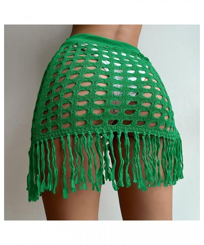 Women's Crochet Cover up Hollow Out Beach Sarongs Coverups Fringe Tassel Bikini Wrap Skirt Sheer Swimsuit Bathing Suit Green ...