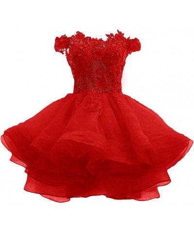 Women's Off The Shoulder Organza Short Prom Dress Lace Applique Junior Formal Cocktail Party Gown Red-lace Up Back $35.69 Dre...