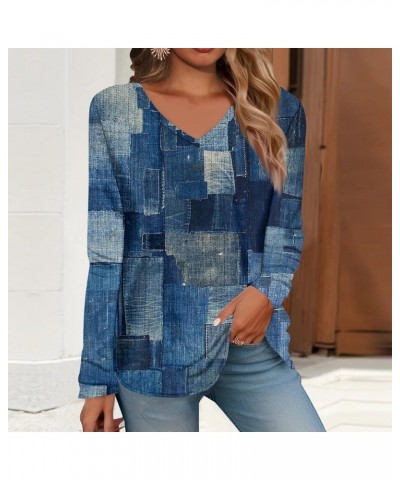 Ladies Tops and Blouses Womens Tops Long Sleeve Shirts Vneck Loose Casual Blouses Floral Printed Tshirts 03-blue $9.51 Active...