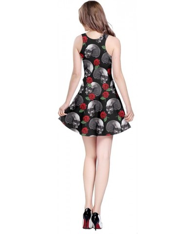 Womens Party Mini Dress Grunge Skulls Pattern Gothic Sleeveless Skater Dress, XS-5XL Skull & Rose $16.89 Dresses