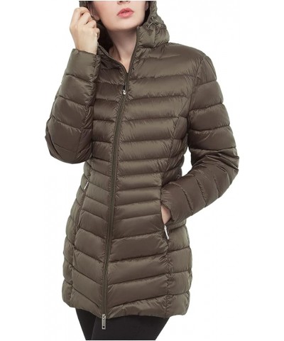 Women's Lightweight Packable Puffer Jacket Water-Resistant Hooded Winter Long Coat Olive $28.79 Jackets