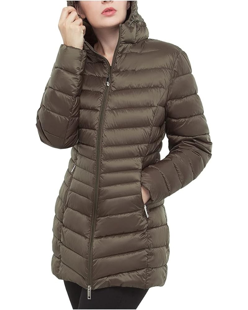 Women's Lightweight Packable Puffer Jacket Water-Resistant Hooded Winter Long Coat Olive $28.79 Jackets