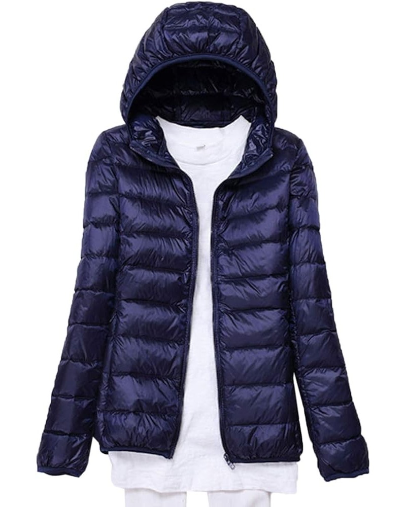 Women's Hooded Down Puffer Jacket Lightweight Duck Down Quilted Jacket Dark Blue $18.68 Jackets