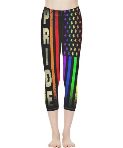 Women Yoga Leggings Capri Pants High Waist Tummy Control Stretch Trousers for Workout Sports Rainbow Usa Flag Pride $10.50 Le...