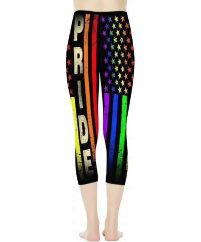 Women Yoga Leggings Capri Pants High Waist Tummy Control Stretch Trousers for Workout Sports Rainbow Usa Flag Pride $10.50 Le...