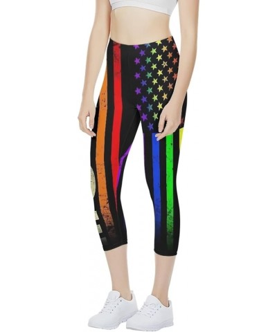 Women Yoga Leggings Capri Pants High Waist Tummy Control Stretch Trousers for Workout Sports Rainbow Usa Flag Pride $10.50 Le...