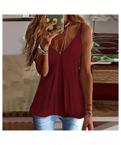 Women Tops V Neck Crochet Lace Strap Tank Top Sleeveless Floral Print Flared Hem Vest Summer Sexy T A-wine $9.91 Tanks