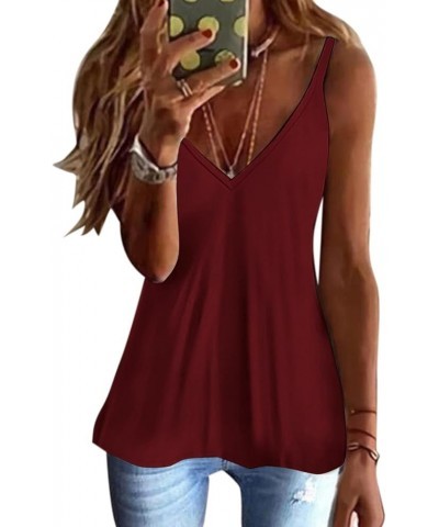 Women Tops V Neck Crochet Lace Strap Tank Top Sleeveless Floral Print Flared Hem Vest Summer Sexy T A-wine $9.91 Tanks