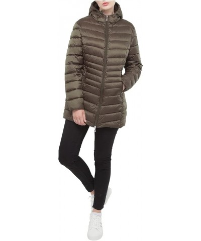 Women's Lightweight Packable Puffer Jacket Water-Resistant Hooded Winter Long Coat Olive $28.79 Jackets