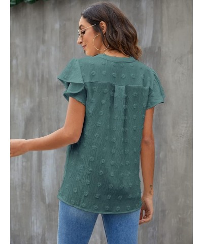 Womens White Blouse V Neck Ruffle Sleeve Flowy Shirts Dressy Casual Cute Summer Tops Dark Green $15.18 Blouses