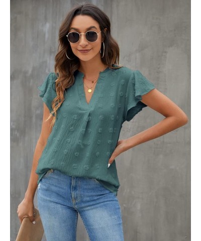 Womens White Blouse V Neck Ruffle Sleeve Flowy Shirts Dressy Casual Cute Summer Tops Dark Green $15.18 Blouses