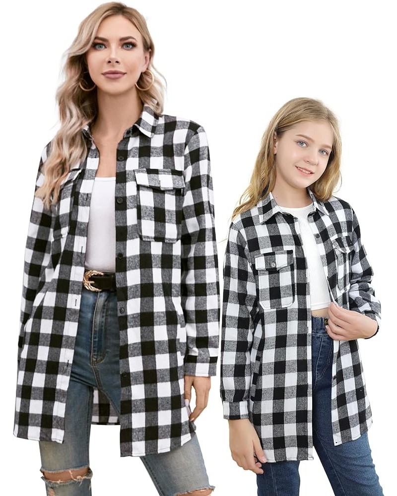 Girls & Womens Plaid Button Down Shirts Kid G Long-white Black Plaid $7.94 Blouses