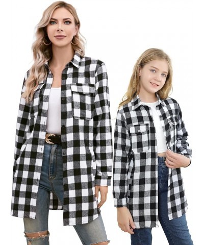 Girls & Womens Plaid Button Down Shirts Kid G Long-white Black Plaid $7.94 Blouses