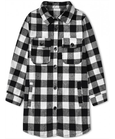 Girls & Womens Plaid Button Down Shirts Kid G Long-white Black Plaid $7.94 Blouses